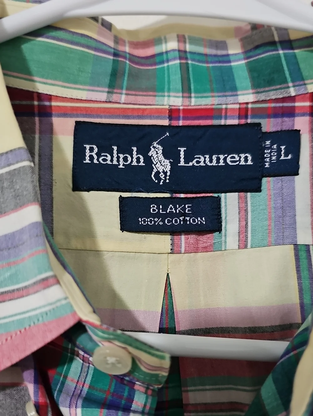 Polo Ralph Lauren Blake Shirt Mens L Madras Plaid Short Sleeve 100% Cotton Pony